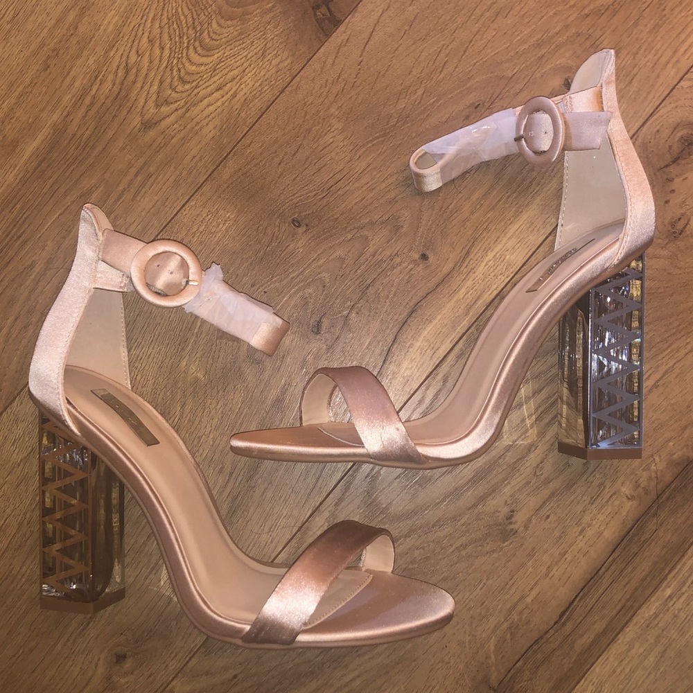 Champagne Pink Satin Ankle Strap Heels